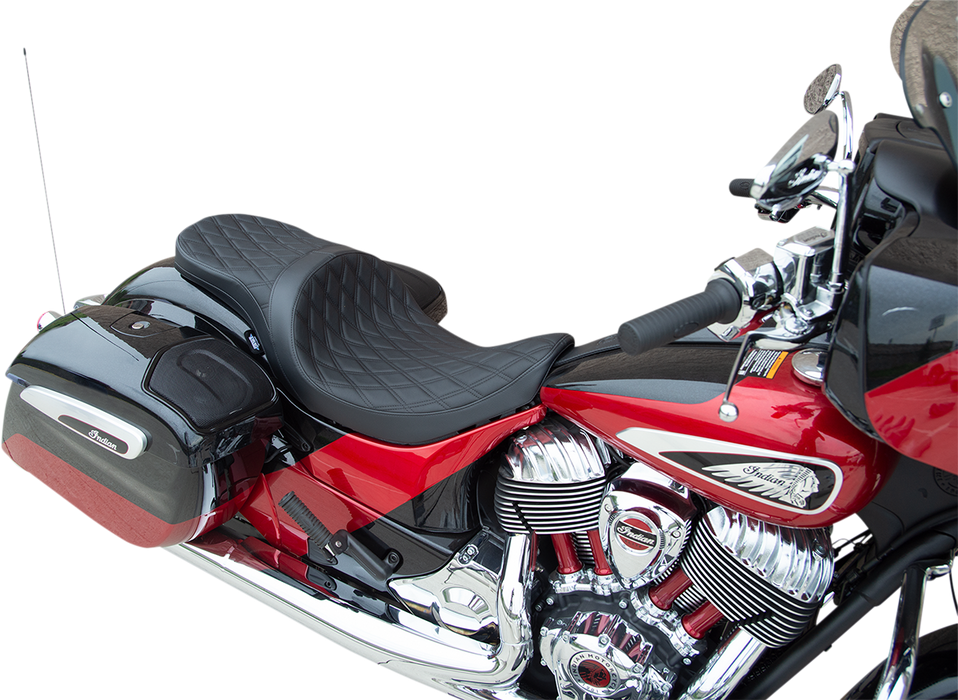 DRAG SPECIALTIES Low Profile Touring Seat - Double Diamond w/ Black Stitching - '14-'22 Indian 0810-2258