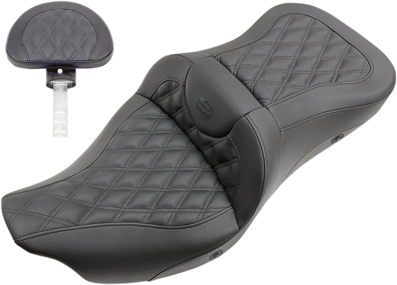 SADDLEMEN Roadsofa Seat - Heated - Full Lattice Stitch - with Backrest - Black - '09-'23 FLHTCUTG 808-07B-182TBRH