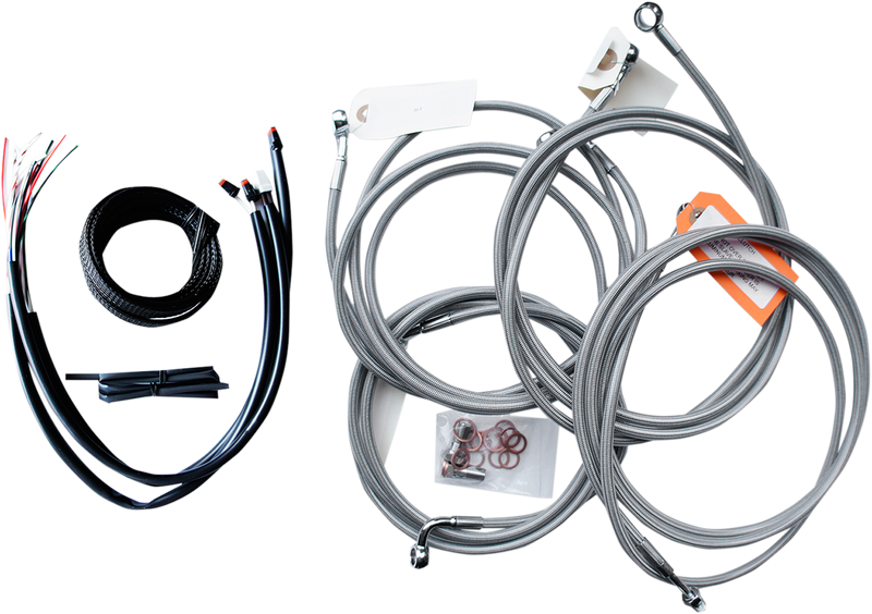 LA CHOPPERS Handlebar Cable/Brake Line Kit - Complete - 15" - 17" Ape Hanger Handlebars - Stainless LA-8053KT2-16