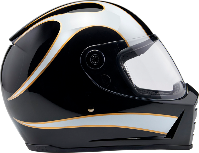 BILTWELL Lane Splitter Helmet - Gloss Black/White Flames - Small 1004-570-502