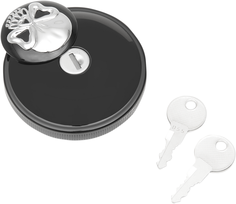 DRAG SPECIALTIES Gas Cap - Non-Vented Skull Locking - Black 03-0320ABS-B