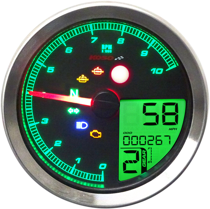 KOSO NORTH AMERICA TNT-04 Multi-Function Meter - Silver Bezel - 3.30" Diameter x 2.19" D BA051401