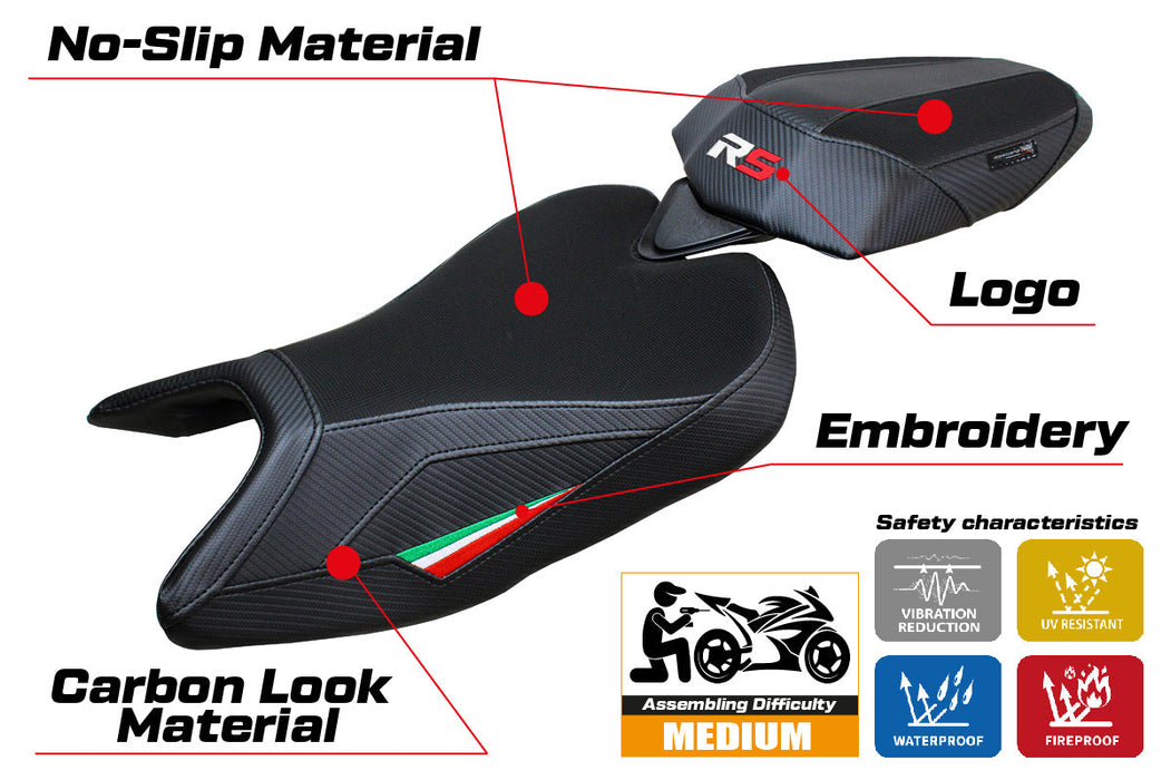 Aprilia RS 457 2023 2024 Seat Cover Tappezzeria Italia in Italy Flag and Black