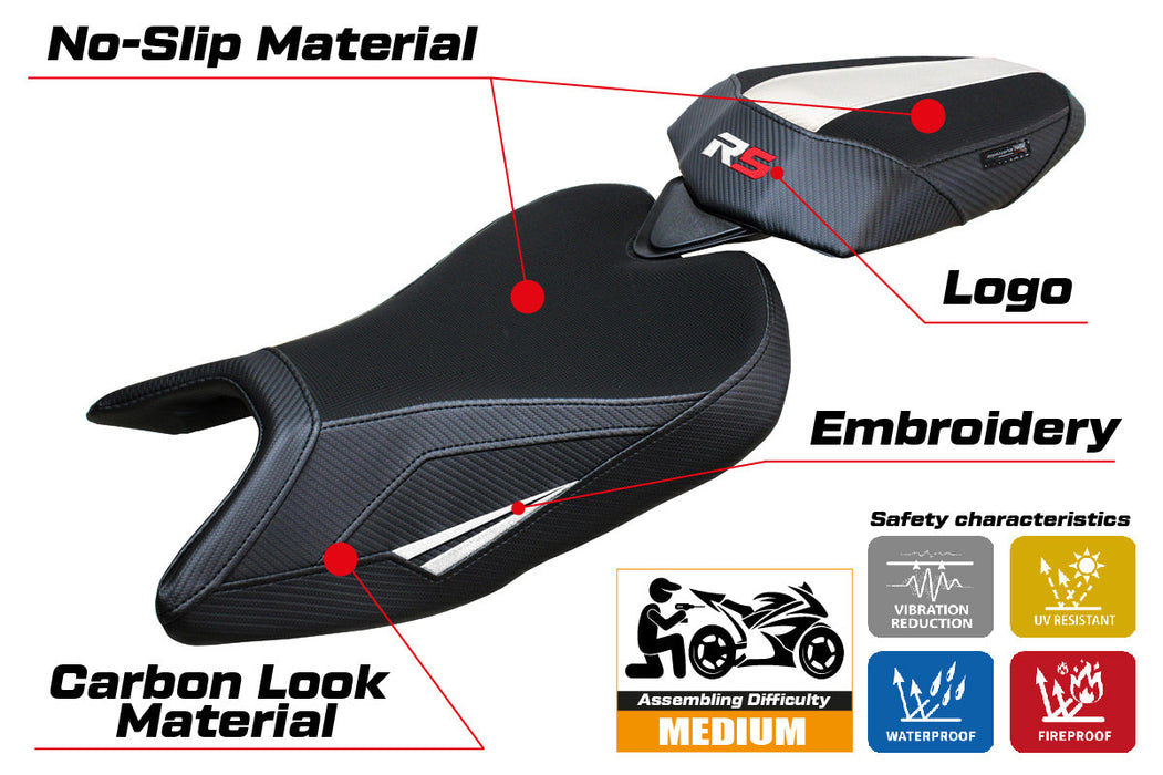 Aprilia RS 457 2023 2024 Seat Cover Tappezzeria Italia in White and Black