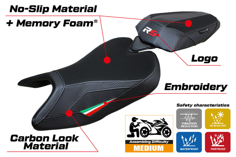 Aprilia RS 457 2023 2024 Seat Cover Tappezzeria Italia Comfort in Italy Flag and Black