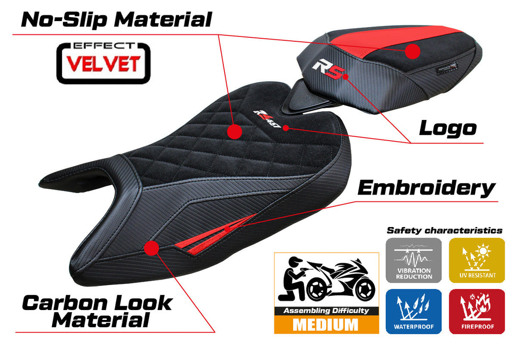 Aprilia RS 457 2023 2024 Seat Cover Tappezzeria Italia in Red Black SE Diamond Stitch