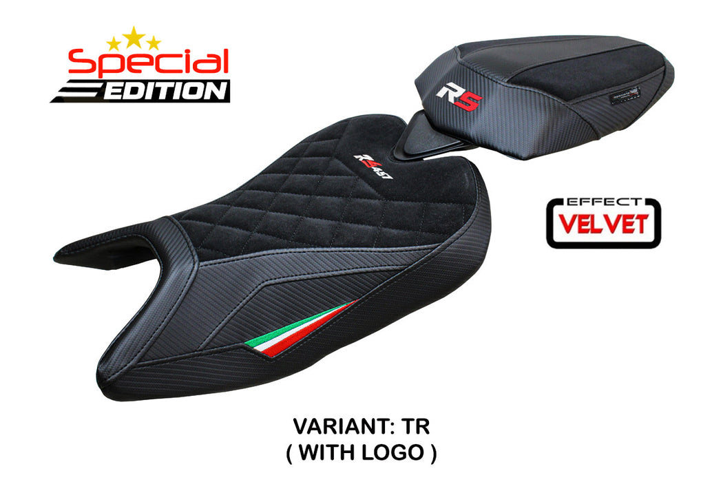 Aprilia RS 457 2023 2024 Seat Cover Tappezzeria Italia in Italy Flag and Black SE Diamond Stitch
