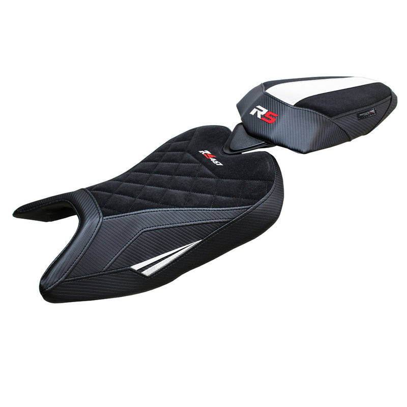 Aprilia RS 457 2023 2024 Seat Cover Tappezzeria Italia in White Black SE Diamond Stitch