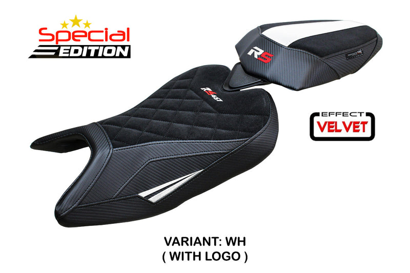 Aprilia RS 457 2023 2024 Seat Cover Tappezzeria Italia in White Black SE Diamond Stitch