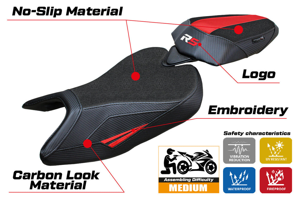 Aprilia RS 457 2023 2024 Seat Cover Tappezzeria Italia Ultragrip in Red and Black