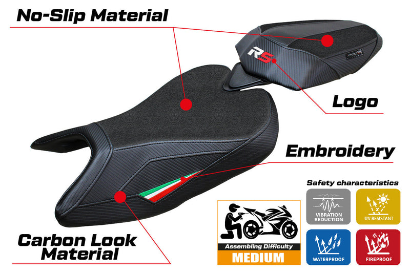 Aprilia RS 457 2023 2024 Seat Cover Tappezzeria Italia Ultragrip in Italy Flag and Black
