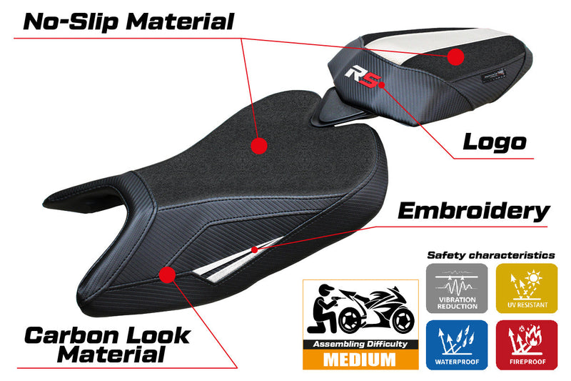 Aprilia RS 457 2023 2024 Seat Cover Tappezzeria Italia Ultragrip in White and Black
