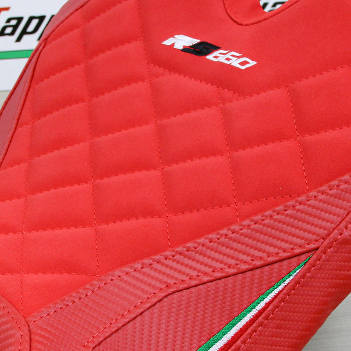 Aprilia RS 660 2021-2024 Seat Cover Tappezzeria Italia Velvet in Red Diamond Stitch