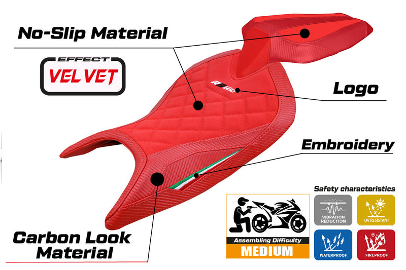 Aprilia RS 660 2021-2024 Seat Cover Tappezzeria Italia Velvet in Red Diamond Stitch