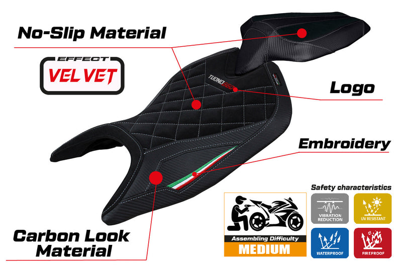Aprilia Tuono 660 2021-2024 Seat Cover Tappezzeria Italia Velvet in Italy Flag Black