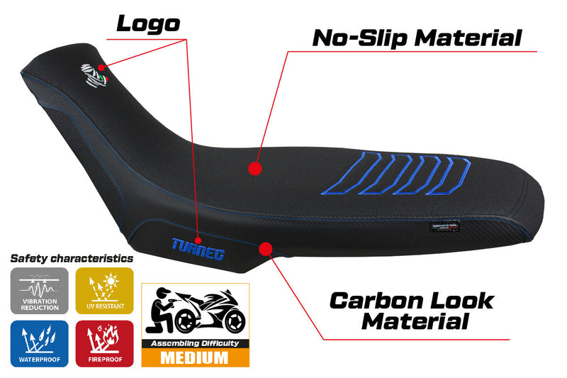 Aprilia Tuareg 660 2021-2024 Seat Cover Tappezzeria Italia Ultragrip in Blue and Black