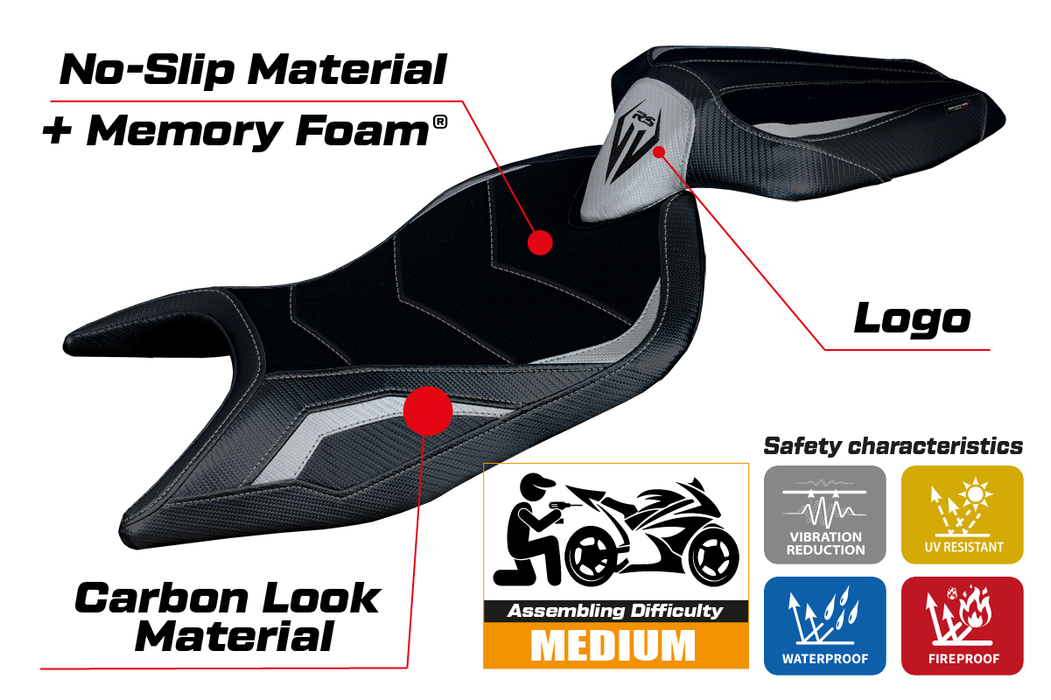 Aprilia RS 660 2021-2024 Seat Cover Tappezzeria Italia Comfort in Silver and Black