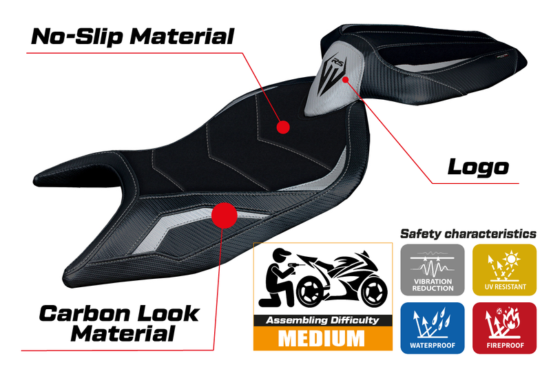 Aprilia RS 660 2021-2024 Seat Cover Tappezzeria Italia Ultragrip in Silver and Black