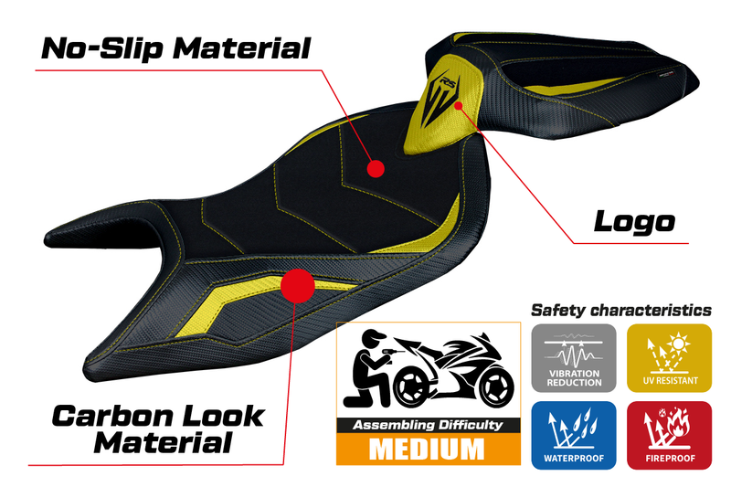 Aprilia RS 660 2021-2024 Seat Cover Tappezzeria Italia Ultragrip in Yellow and Black