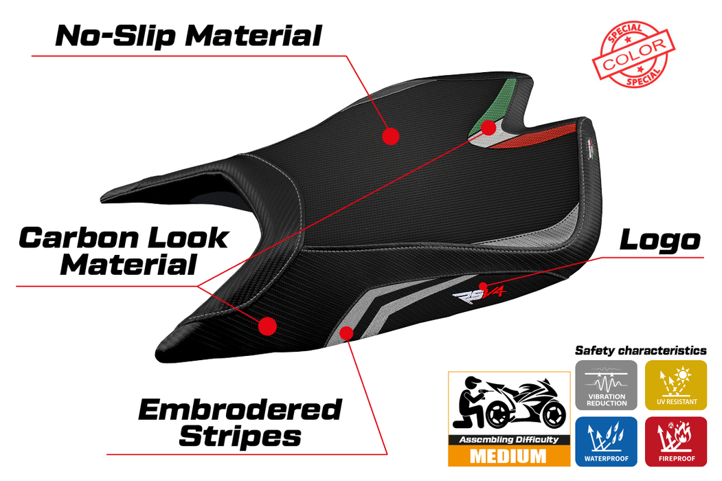 Aprilia RSV4 2021-2024 Seat Cover Tappezzeria Italia in Silver and Black