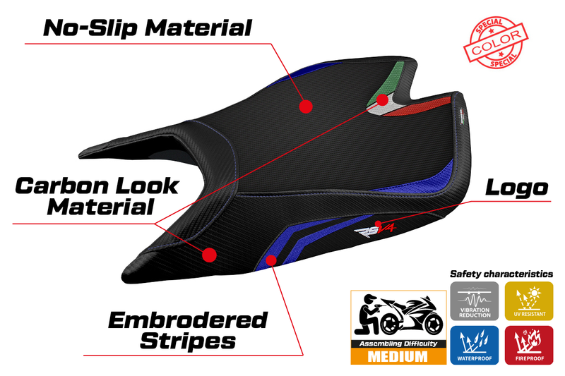Aprilia RSV4 2021-2024 Seat Cover Tappezzeria Italia in Blue and Black