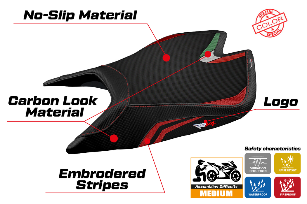 Aprilia RSV4 2021-2024 Seat Cover Tappezzeria Italia in Red and Black