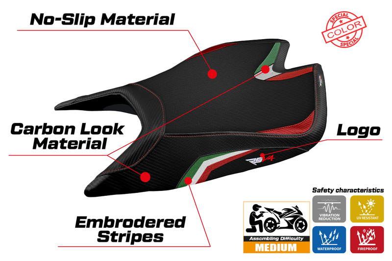 Aprilia RSV4 2021-2024 Seat Cover Tappezzeria Italia Italy Flag in Black