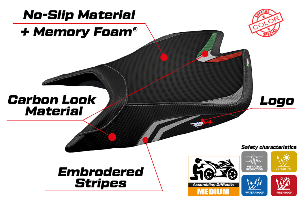 Aprilia RSV4 2021-2024 Seat Cover Tappezzeria Italia Comfort in Silver and Black