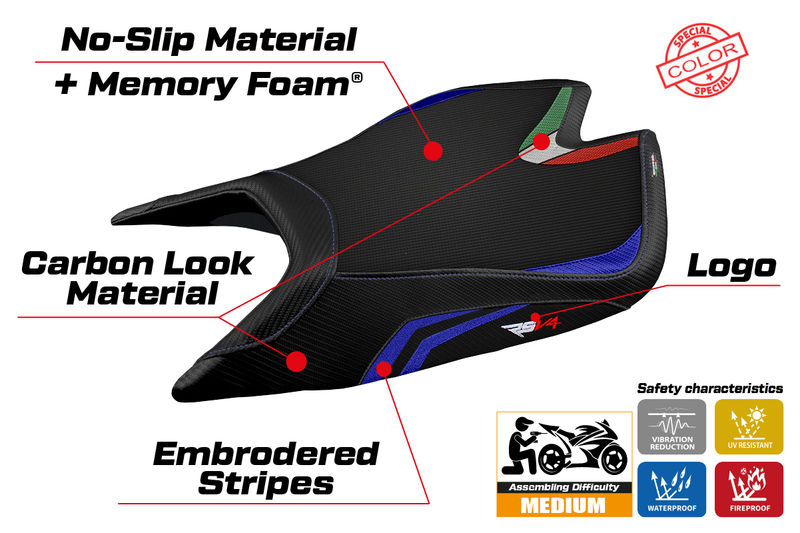 Aprilia RSV4 2021-2024 Seat Cover Tappezzeria Italia Comfort in Blue and Black