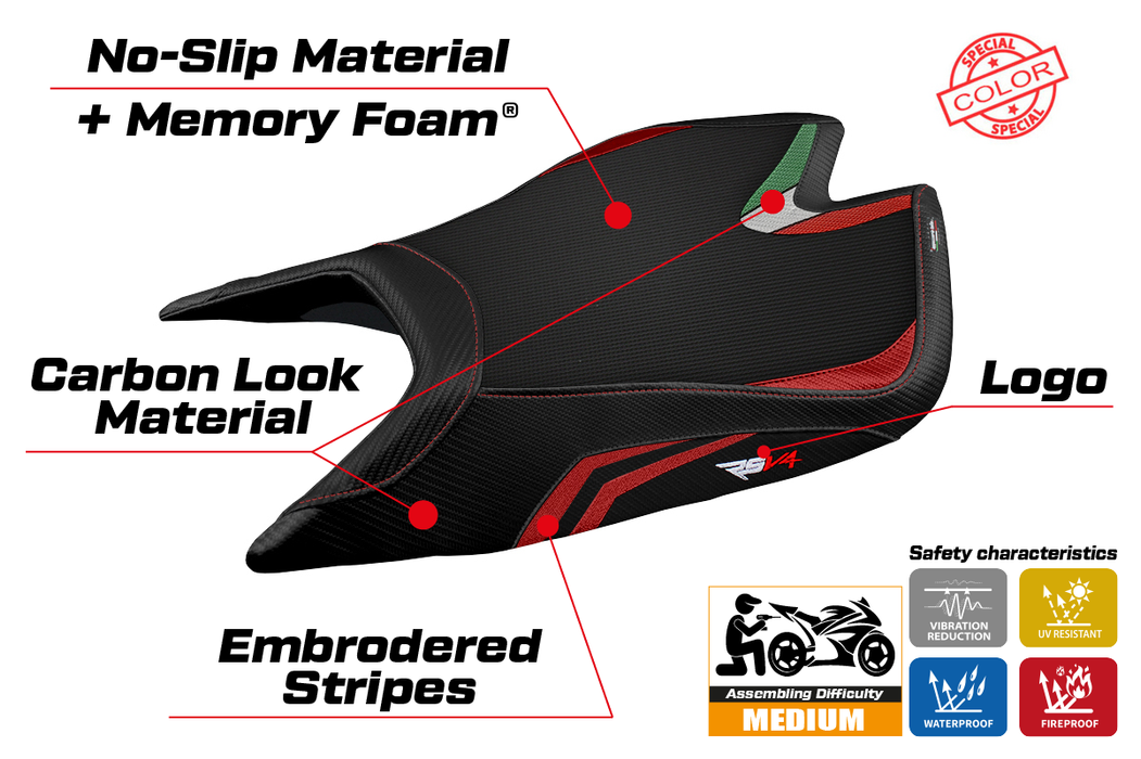 Aprilia RSV4 2021-2024 Seat Cover Tappezzeria Italia Comfort in Red and Black