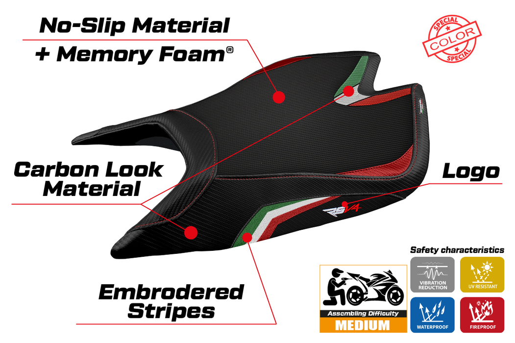 Aprilia RSV4 2021-2024 Seat Cover Tappezzeria Italia Comfort in Italy Flag Black