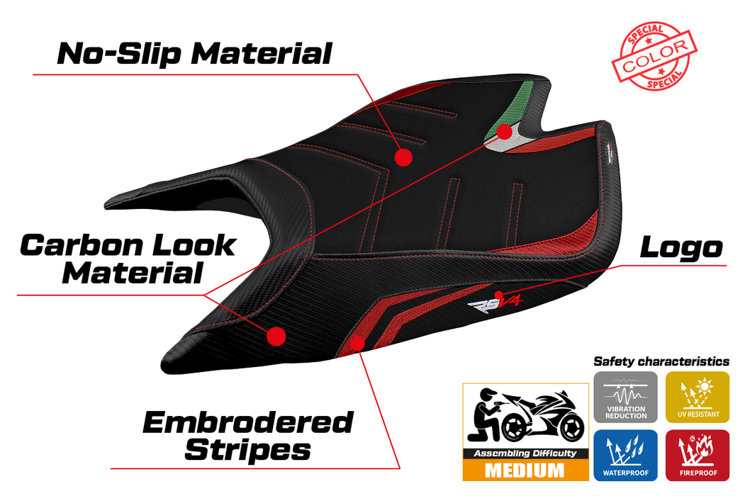 Aprilia RSV4 2021-2024 Seat Cover Tappezzeria Italia Ultragrip in Red and Black