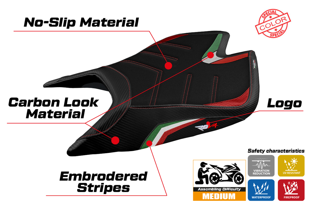 Aprilia RSV4 2021-2024 Seat Cover Tappezzeria Italia Ultragrip in Italy Flag Black