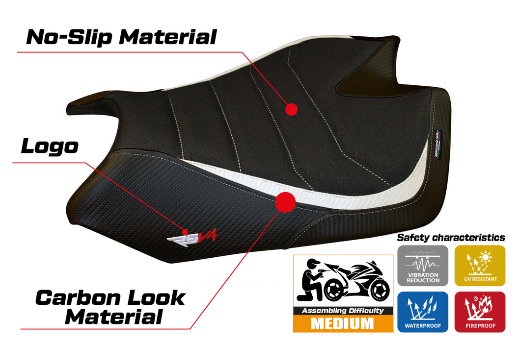 Aprilia RSV4 2009-2020 Seat Cover Tappezzeria Italia Ultragrip in White and Black