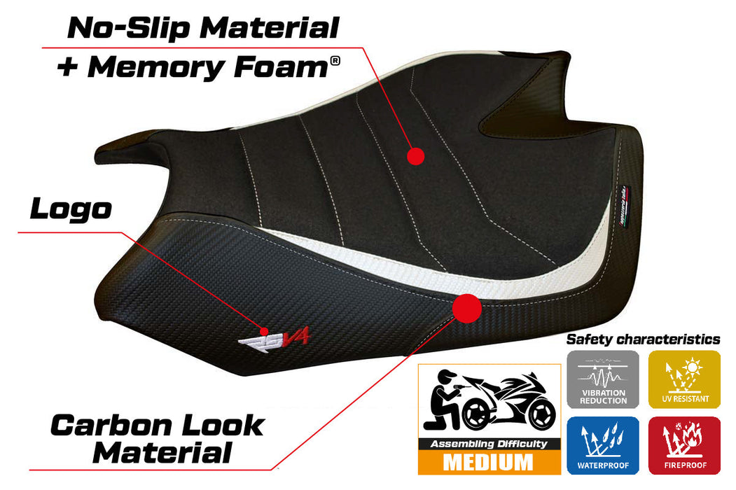 Aprilia RSV4 2009-2020 Seat Cover Tappezzeria Italia Comfort Ultragrip in White and Black