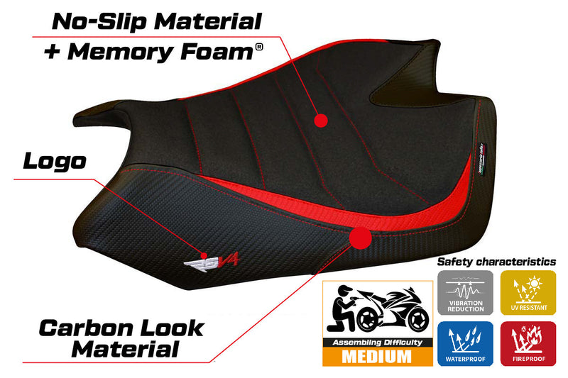 Aprilia RSV4 2009-2020 Seat Cover Tappezzeria Italia Comfort Ultragrip in Red and Black