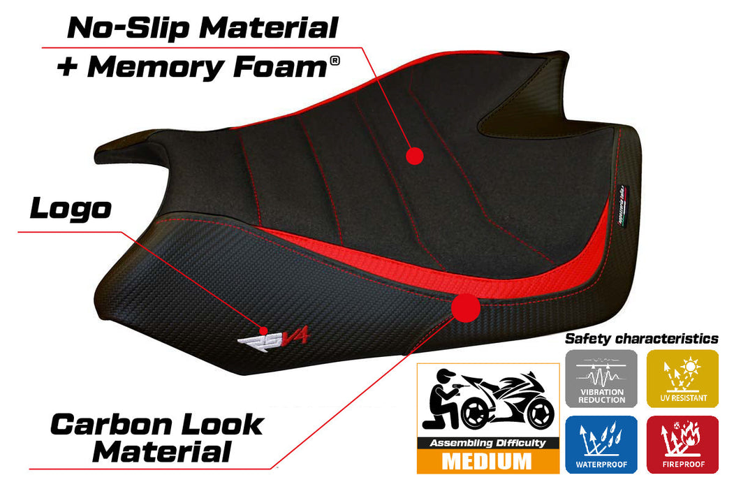 Aprilia RSV4 2009-2020 Seat Cover Tappezzeria Italia Comfort Ultragrip in Red and Black
