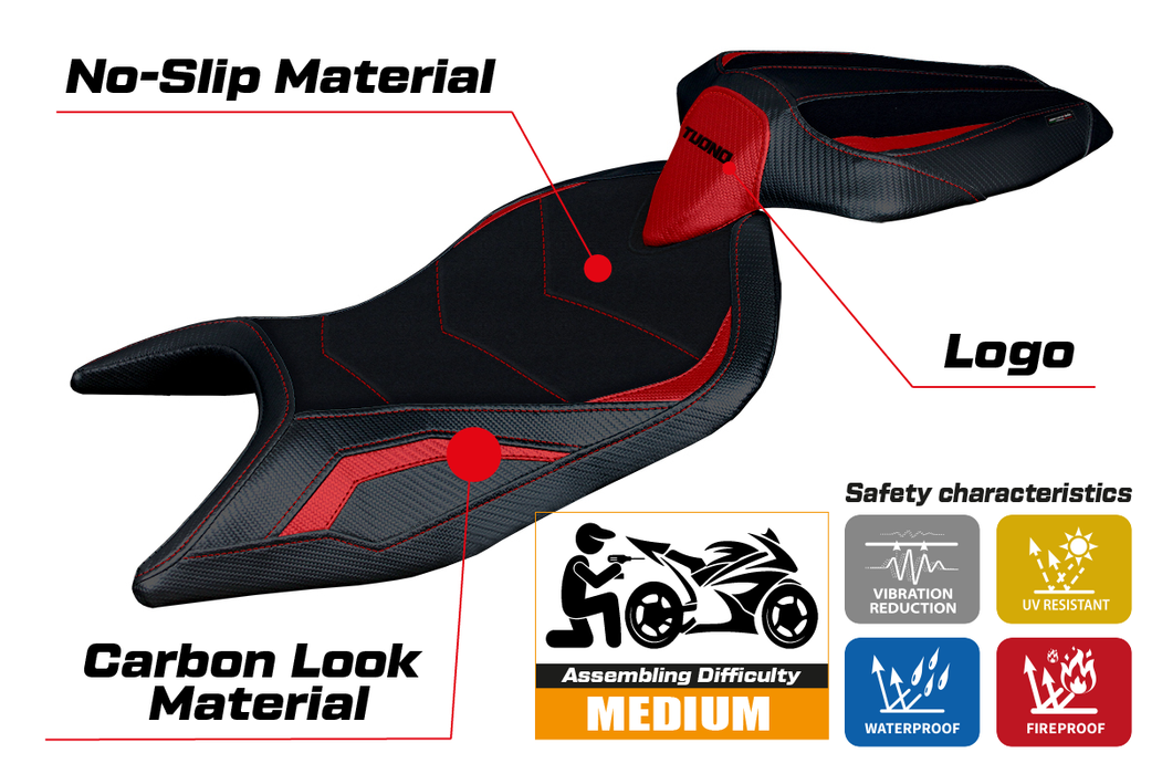 Aprilia Tuono 660 2021-2024 Seat Cover Tappezzeria Italia in Red and Black