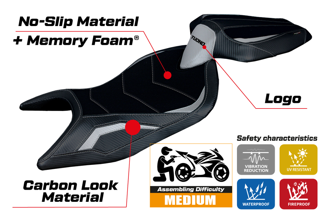 Aprilia Tuono 660 2021-2024 Seat Cover Tappezzeria Italia Comfort in Silver and Black