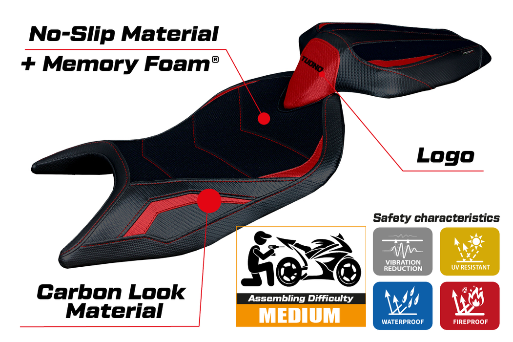 Aprilia Tuono 660 2021-2024 Seat Cover Tappezzeria Italia Comfort in Red and Black