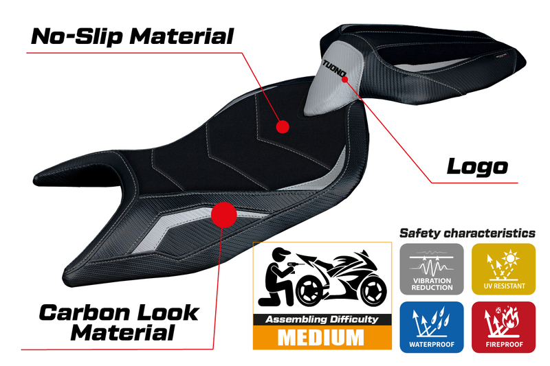 Aprilia Tuono 660 2021-2024 Seat Cover Tappezzeria Italia Ultragrip in Silver and Black