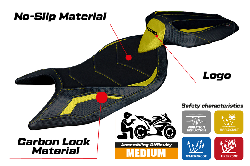 Aprilia Tuono 660 2021-2024 Seat Cover Tappezzeria Italia Ultragrip in Yellow and Black