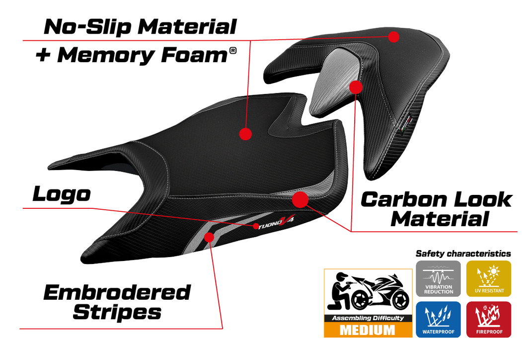 Aprilia Tuono V4 2021-2024 Seat Cover Tappezzeria Italia Comfort in Silver and Black