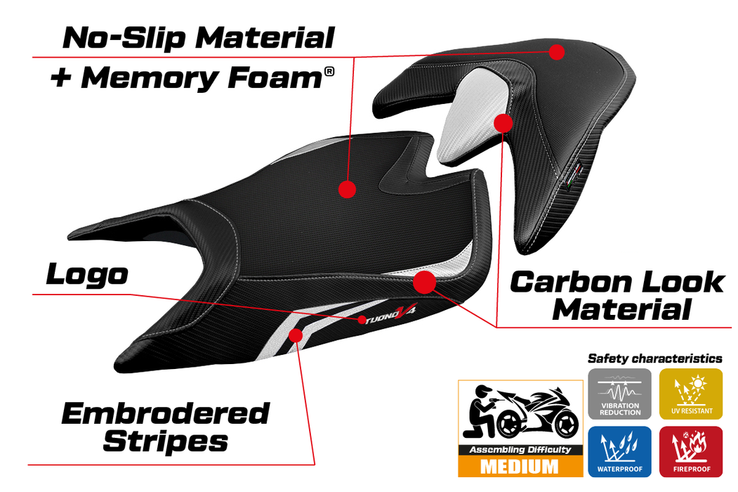 Aprilia Tuono V4 2021-2024 Seat Cover Tappezzeria Italia Comfort in White and Black