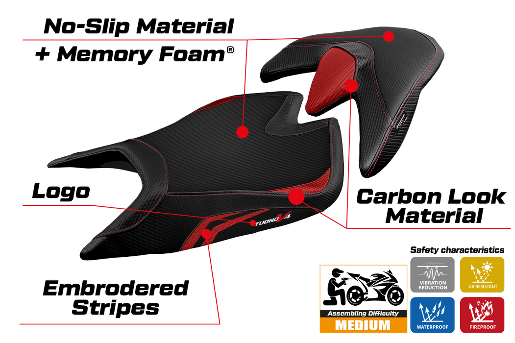 Aprilia Tuono V4 2021-2024 Seat Cover Tappezzeria Italia Comfort in Red and Black