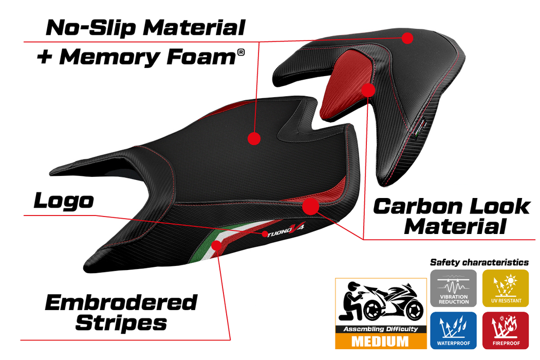 Aprilia Tuono V4 2021-2024 Seat Cover Tappezzeria Italia Comfort Italy Flag in Black