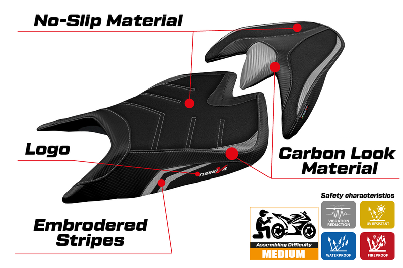 Aprilia Tuono V4 2021-2024 Seat Cover Tappezzeria Italia Ultragrip in Silver and Black