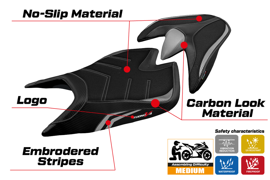 Aprilia Tuono V4 2021-2024 Seat Cover Tappezzeria Italia Ultragrip in Silver and Black