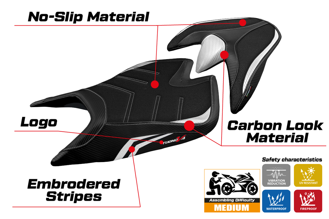 Aprilia Tuono V4 2021-2024 Seat Cover Tappezzeria Italia Ultragrip in White and Black