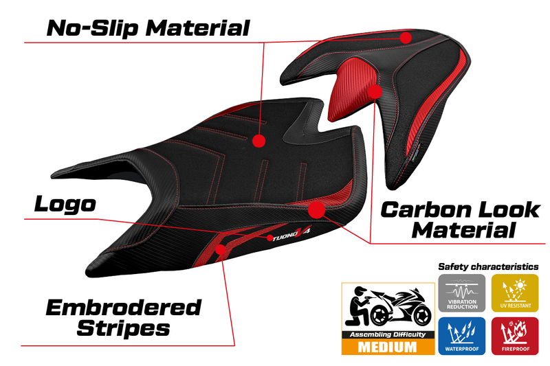 Aprilia Tuono V4 2021-2024 Seat Cover Tappezzeria Italia Ultragrip in Red and Black